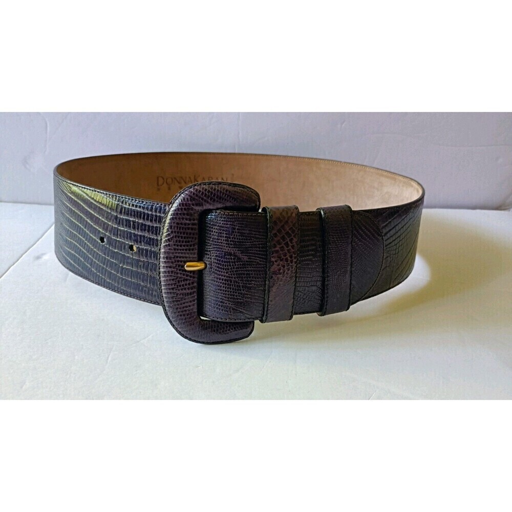 Donna Karan Leather Wide Belt MADE in ITALY Genuine Leather Deep Purple Vtg New
